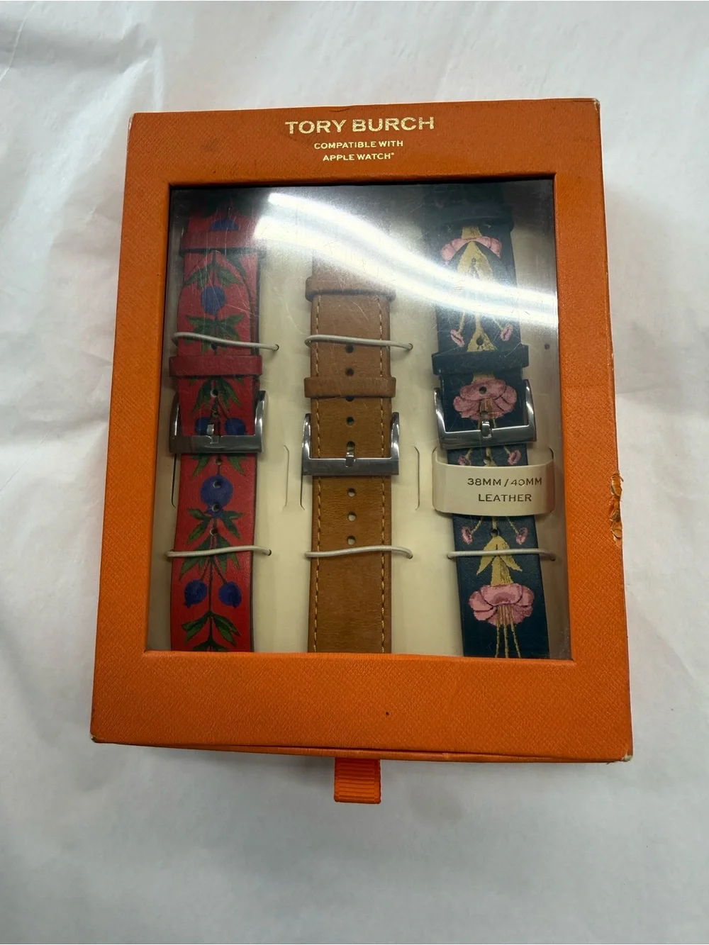 Tory Burch Apple Watch Band Gift Set 38mm 40mm Leather Floral Strap Set NIB